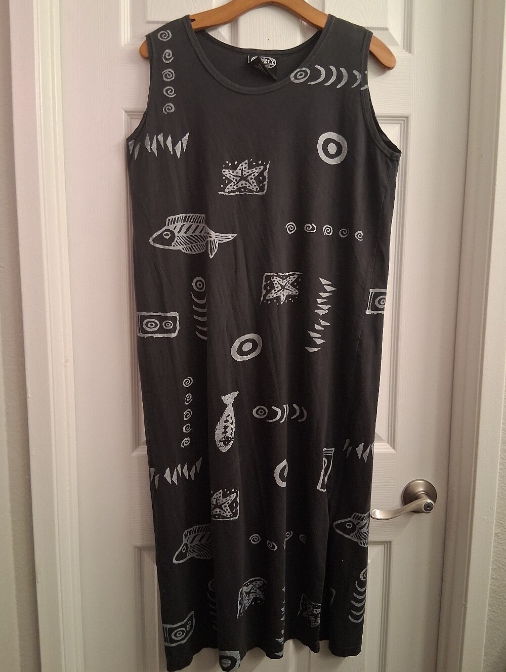 Vintage Beach Dress With Side Slit Small Black Fish Print